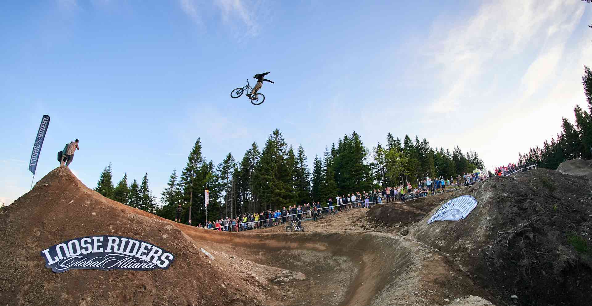 Enzo doing the suicide no-hander over the Full Gas jump